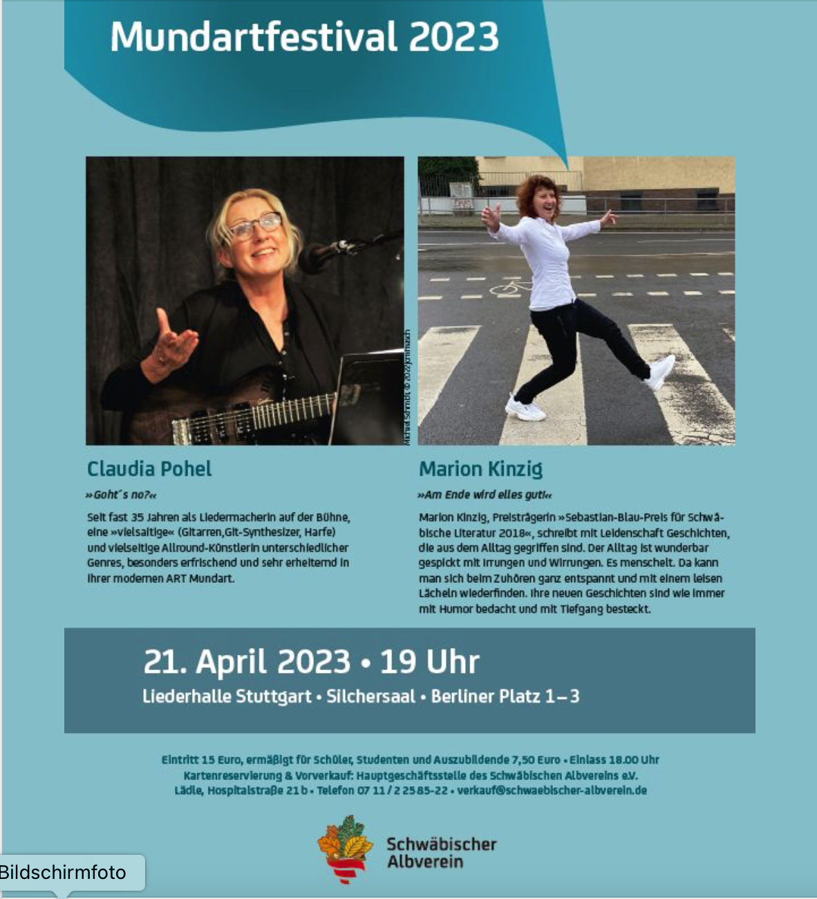 Ankündigungsplakat des Schwäbischen Albvereins für Marion Kinzig und Claudia Pohel